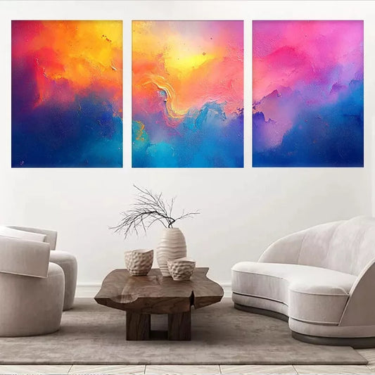 3pcs Vibrant Modern Abstract Colorful Gradient Wall Art Set Canvas Framed 40x60cm - High Quality Print 100% Australian Made Wall Canvas Ready to Hang