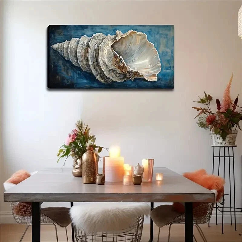 Beautiful White Huge Conch Wall Art Canvas Office Home Room Framed 120x60cm