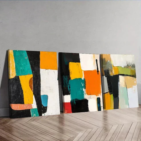 3pcs Abstract Design In Black White And Yellow Wall Art Set Canvas Framed 60x90cm - High Quality Print 100% Australian Made Wall Canvas Ready to Hang