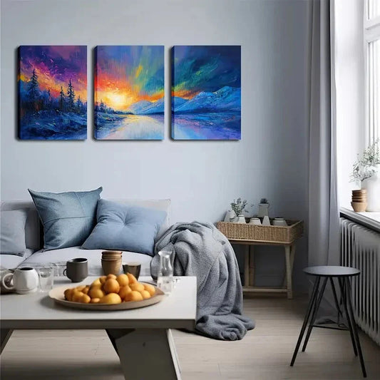 3pcs  Colorful Sky And Glacier Wall Art Set Canvas Framed 40x60cm - High Quality Print 100% Australian Made Wall Canvas Ready to Hang