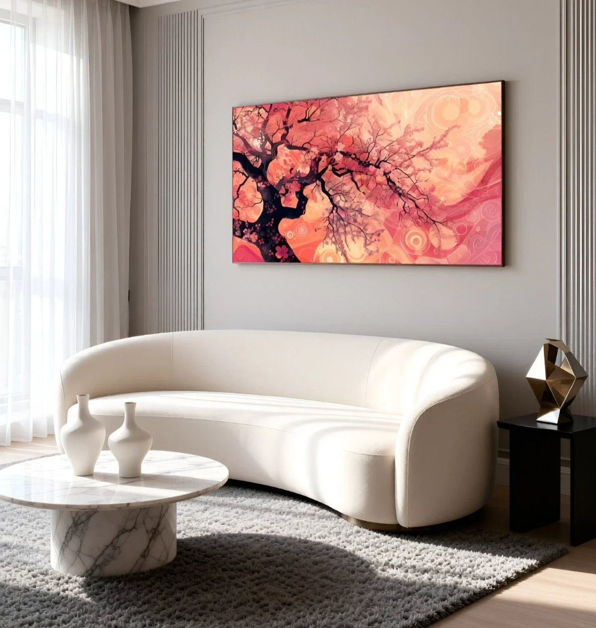 Pink Japanese Blossom Tree Art Wall Art Canvas Office Home Framed 120x60cm