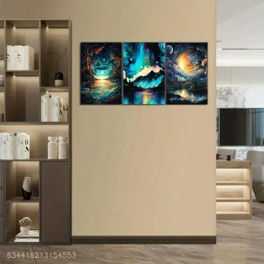 3pcs Blue Landscape Art Decoration Poster Metal Print Ready to Hang Art
