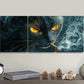 3pcs A Black Cat with Yellow Eyes Smoking Metal Print Ready to Hang Art