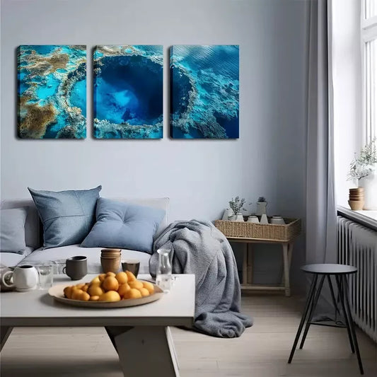 3pcs Serene Blue-Eyed Lake Landscape    Wall Art Set Canvas Framed 40x60cm - High Quality Print 100% Australian Made Wall Canvas Ready to Hang