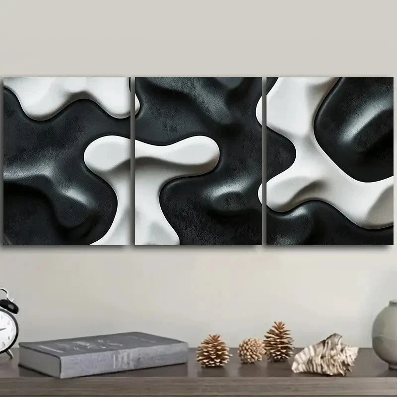 3pcs Shape on black background  Wall Art Set Canvas Framed 40x60cm - High Quality Print 100% Australian Made Wall Canvas Ready to Hang