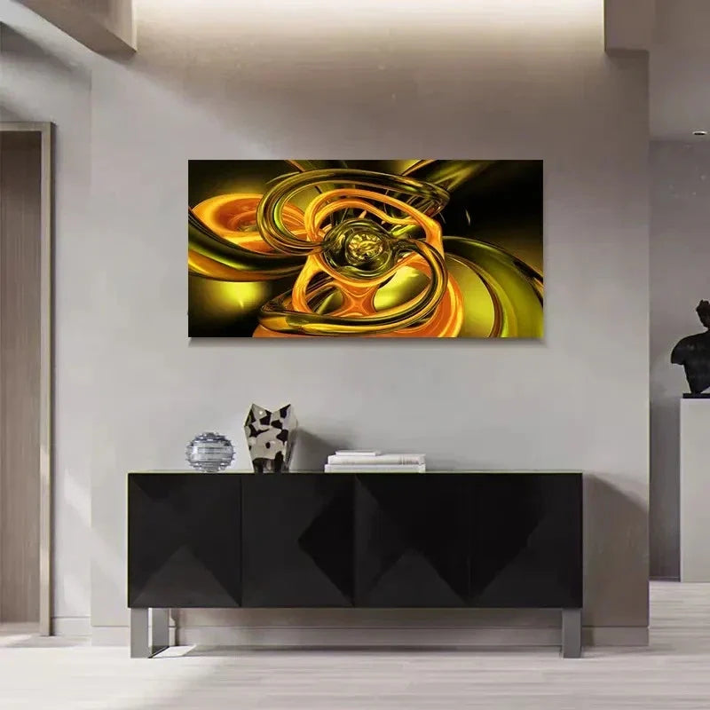 Vibrant Yellow & Green Wall Art Canvas Office Home Room Framed 120x60cm