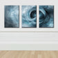 3pcs Light Blue & Black Waves White Metal Print Ready to Hang Art