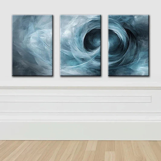3pcs Light Blue & Black Waves White Metal Print Ready to Hang Art