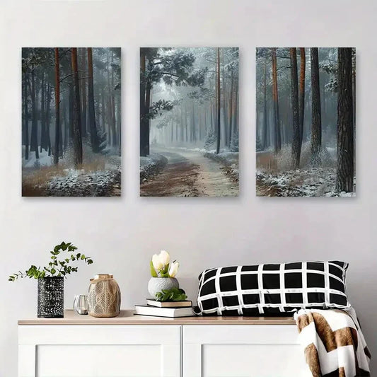 3pcs Winter Forest Snowy Landscape Metal Print Ready to Hang Art