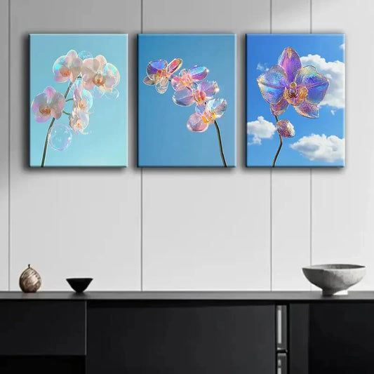 3pcs Colorful Orchid Glass Painting Perfect Wall Art Set Canvas Framed 40x60cm - High Quality Print 100% Australian Made Wall Canvas Ready to Hang
