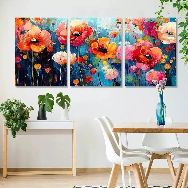 3pcs Vibrant Poppy & Daisy Painting Wall Art Set Canvas Framed 40x60cm - High Quality Print 100% Australian Made Wall Canvas Ready to Hang