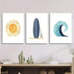 3pcs blue surfboard art, wave abstract shape, Metal Print Ready to Hang Art