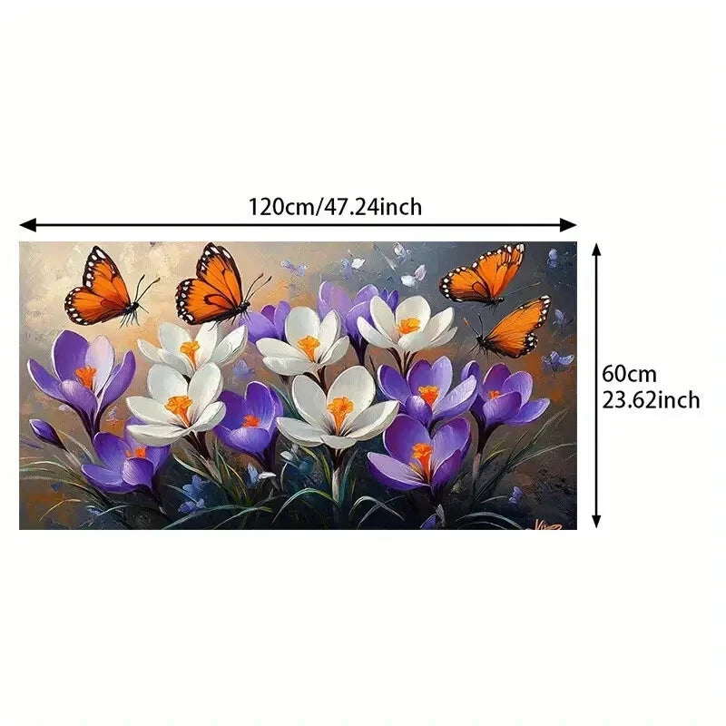 Purple Flowers Butterflies wall canvas office home room framed 120x60cm