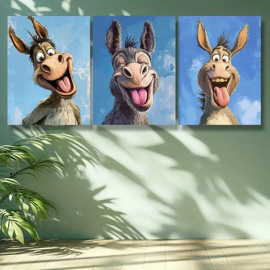 3pcs The donkey Art Painting  Metal Print Ready to Hang Art