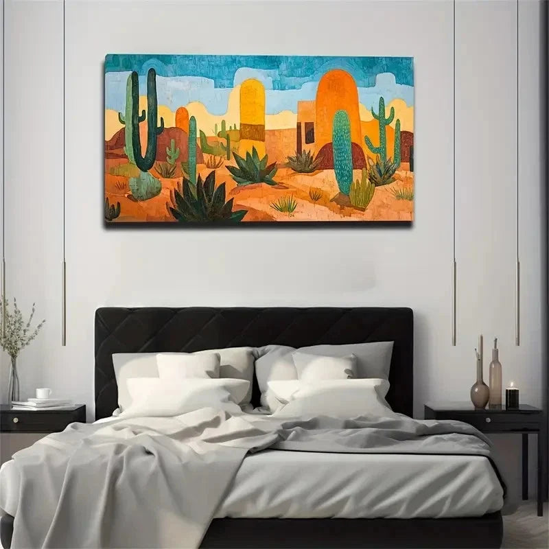 Abstract Cactus Desert Lands Wall Art Canvas Office Home Room Framed 120x60cm