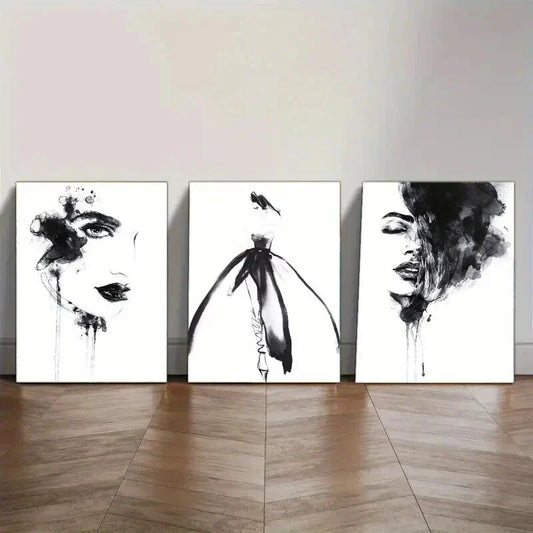 3pcs Black and White Abstract Decorative Poster Metal Print Ready to Hang Art