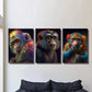 3pcs Fluorescent Monkey Animal Theme, Ink Art Metal Print Ready to Hang Art