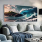 Ocean Wave Rocky Shore Coastal Wall Art Canvas Office Home Room Framed 80x45cm