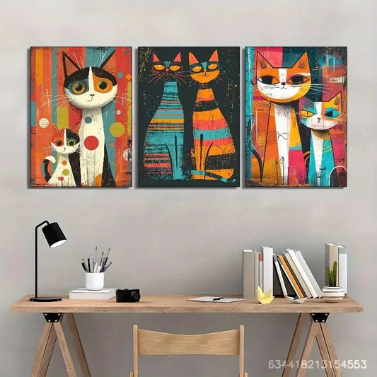 3pcs Sunflowers and Cats Decoration Poster Metal Print Ready to Hang Art