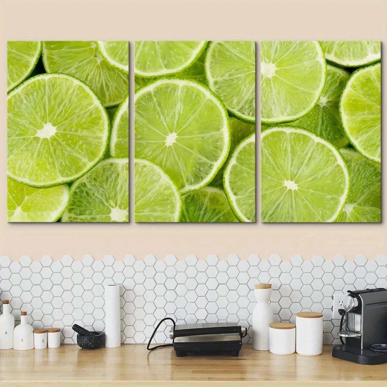 3pcs Sliced Ripe Lemons Green Metal Print Ready to Hang Art