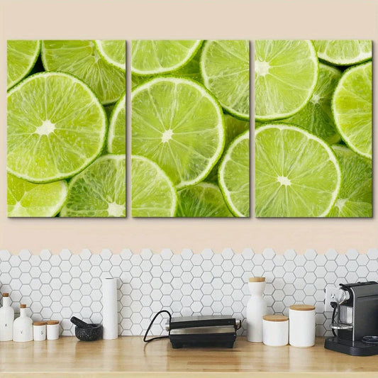 3pcs Sliced Ripe Lemons Green Metal Print Ready to Hang Art
