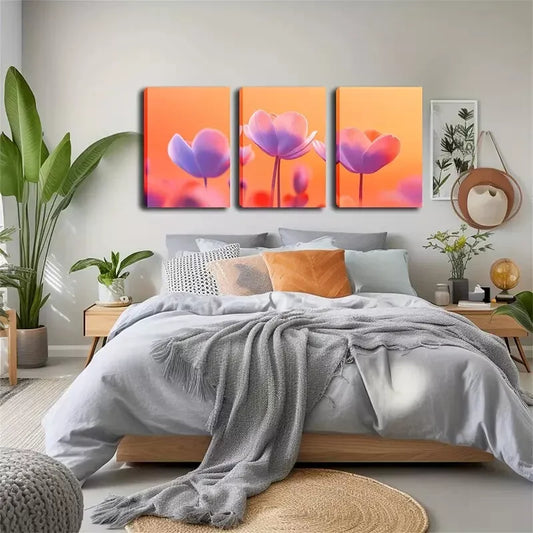 3pcs A few Pink Flowers Wall Art Set Canvas Framed 40x60cm - High Quality Print 100% Australian Made Wall Canvas Ready to Hang