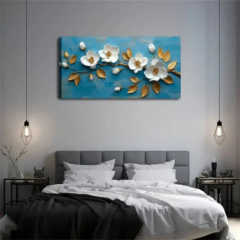 Dark Blue Brush Stroke Flowers Wall Art Canvas Office Home Room Framed 120x60cm