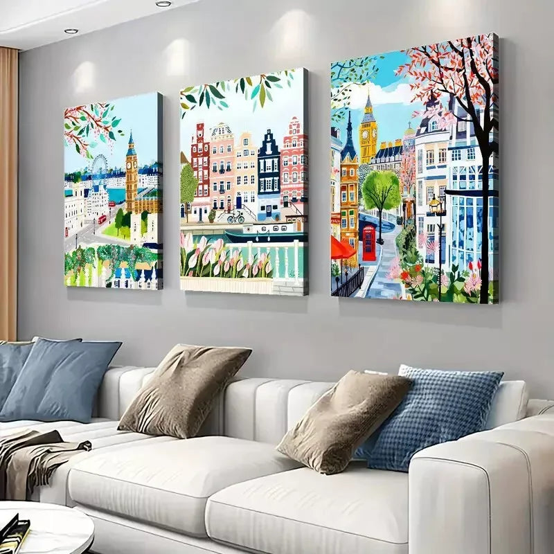 3pcs Amsterdam & Tulip Canvas Art  Canvas Framed 40x60cm - High Quality Print 100% Australian Made Wall Canvas Ready to Hang