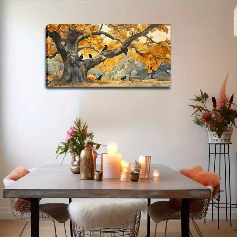 Realistic Park Scene Crow Wall Art Canvas Office Home Room Framed 120x60cm