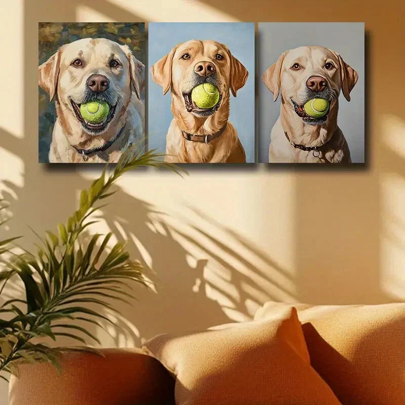 3pcs Labrador with Ball Metal Print Ready to Hang Art