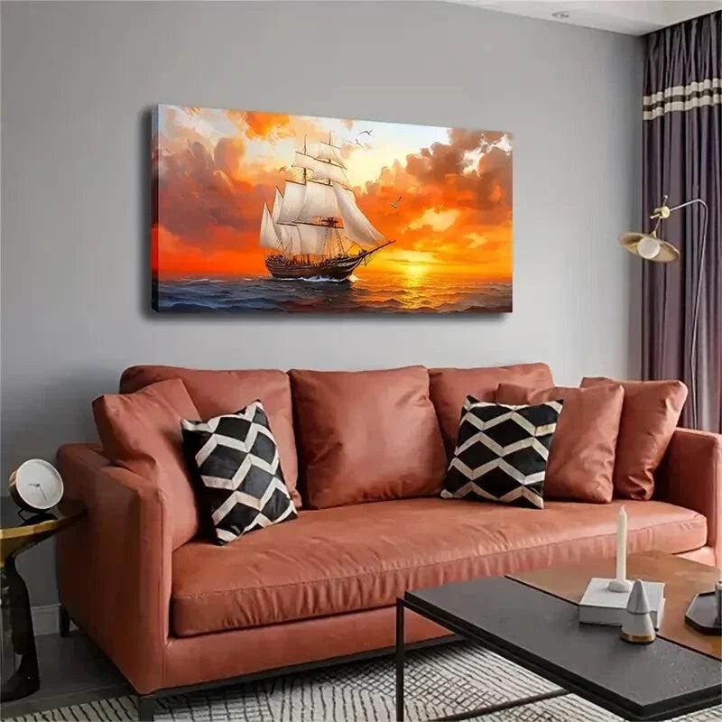 Sailboat Sea With Vibrant Wall Art Canvas Office Home Room Framed 120x60cm