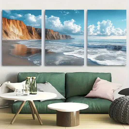3pcs Rocky Coastline Waves Beach Scene Metal Print Ready to Hang Art