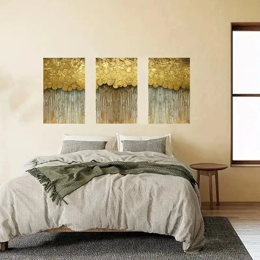 3pcs  Nordic Abstract Golden Gold Lines  Metal Print Ready to Hang Art