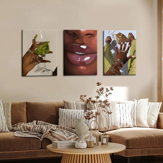 3pcs American Black Women Abstract Metal Print Ready to Hang Art