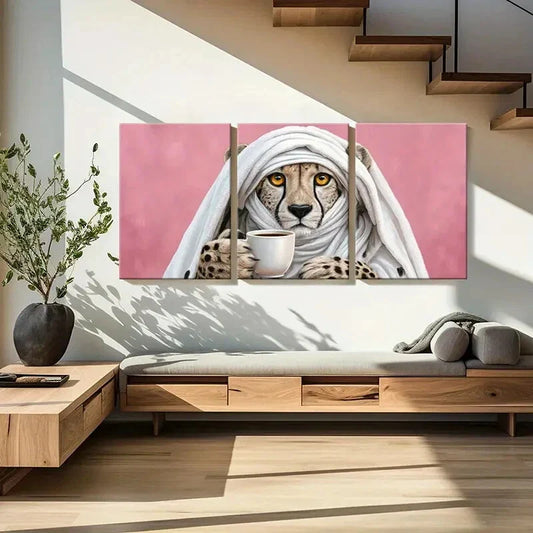 3pcs Artistic Cheetah Wrapped in Cloth Unique Metal Print Ready to Hang Art