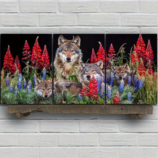 3pcs Wolf Family Mother Wolf and Cubs Metal Print Ready to Hang Art