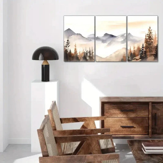 3pcs Distant Mountains Trees Clouds Decoration Metal Print Ready to Hang Art