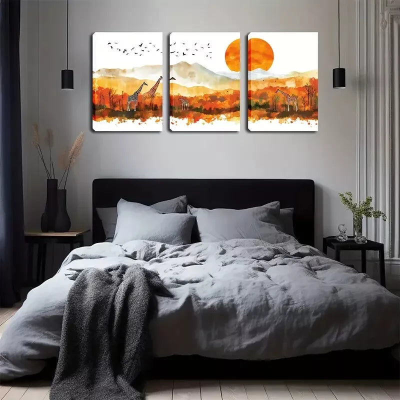 3pcs Large Sunset on Prairie Landscape  Wall Art Set Canvas Framed 40x60cm - High Quality Print 100% Australian Made Wall Canvas Ready to Hang