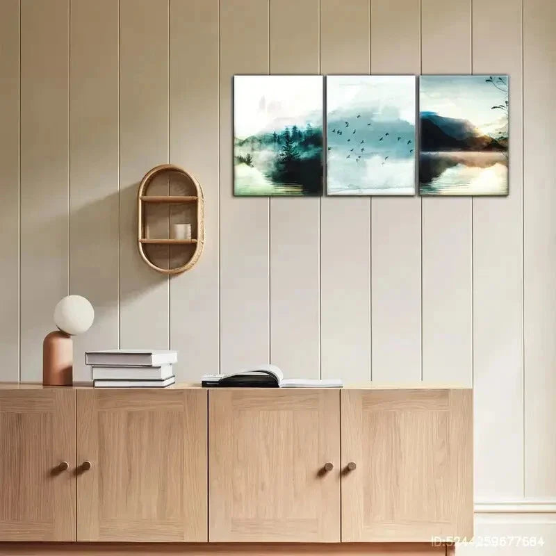 3pcs Distant Mountains and Sea Decorative Metal Print Ready to Hang Art