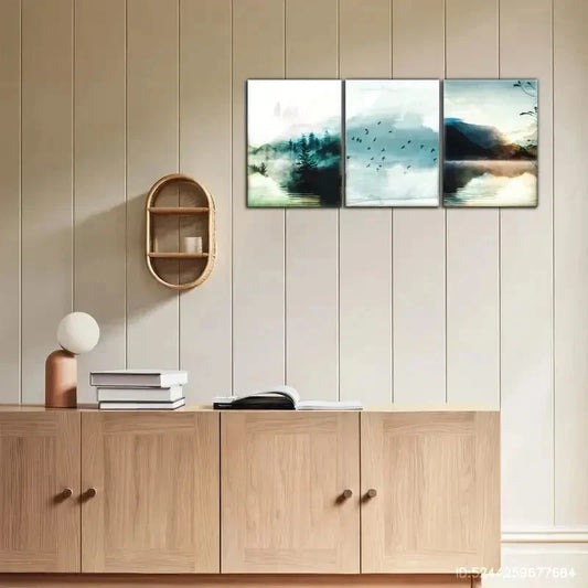 3pcs Distant Mountains and Sea Decorative Metal Print Ready to Hang Art