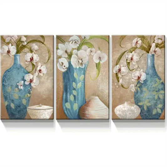 3pcs Featuring Floral Images in Bottles Metal Print Ready to Hang Art