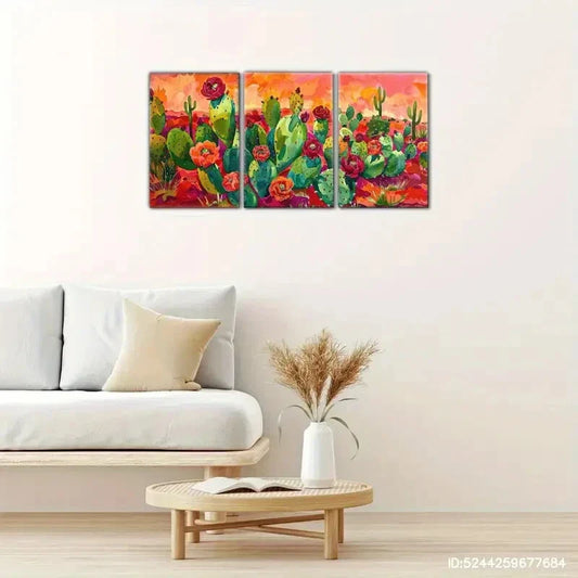 3pcs Feast Bright and Vibrant Desert Flowers Metal Print Ready to Hang Art