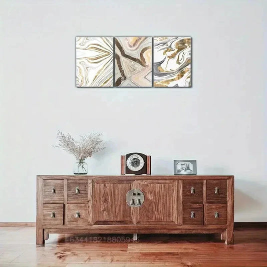 3pcs Living Artistic Highlight, Abstract lines Metal Print Ready to Hang Art
