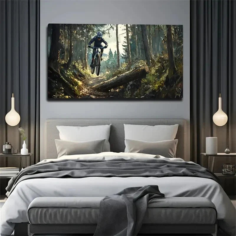 Mountain Biking Adventure Wall Art Canvas Office Home Room Framed 120x60cm