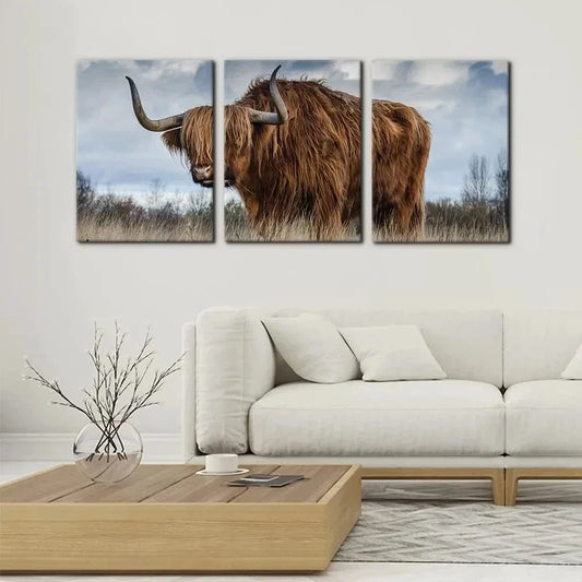 3pcs Highland Cattle Modern Rustic Vibrant Giclee Metal Print Ready to Hang Art