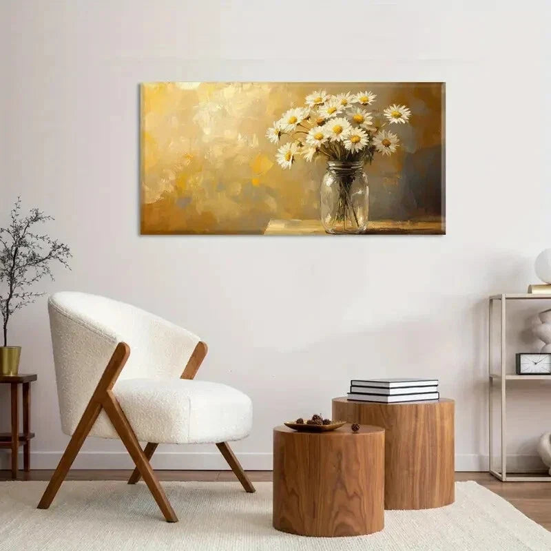 Daisy Jar Vibrant Colorful Wall Art Canvas Office Home Room Framed 120x60cm