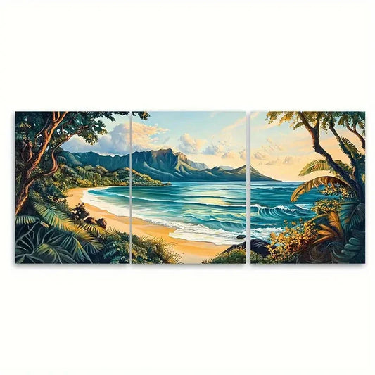 3pcs Tropical Beach Hanalei Bay Kauai Metal Print Ready to Hang Art
