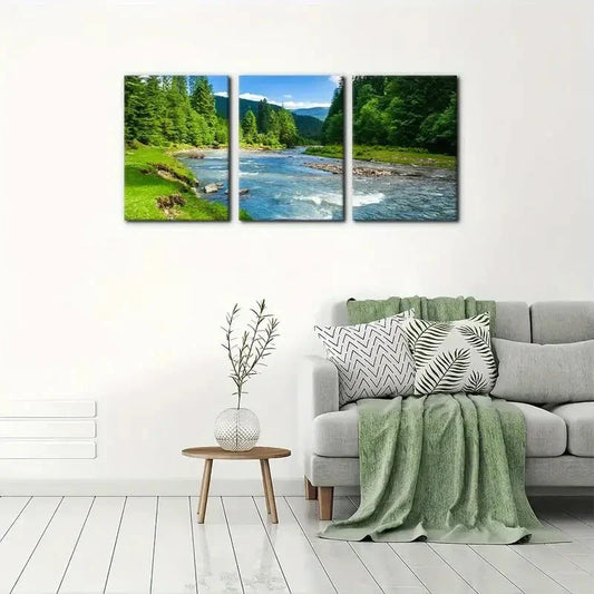 3pcs Mountains Trees River Nature Metal Print Ready to Hang Art