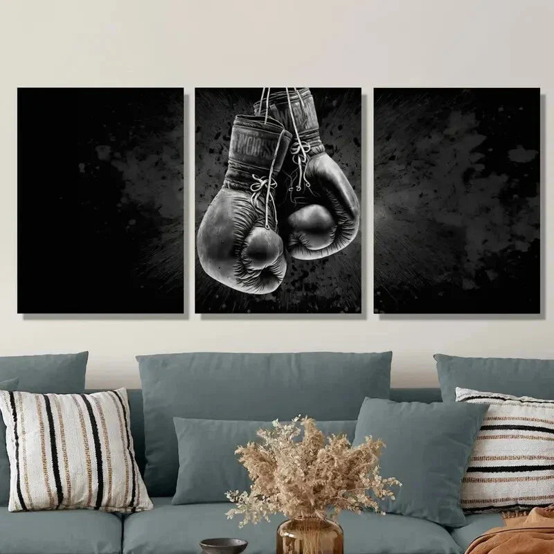 3pcs Art Deco Boxing Gloves Metal Print Ready to Hang Art