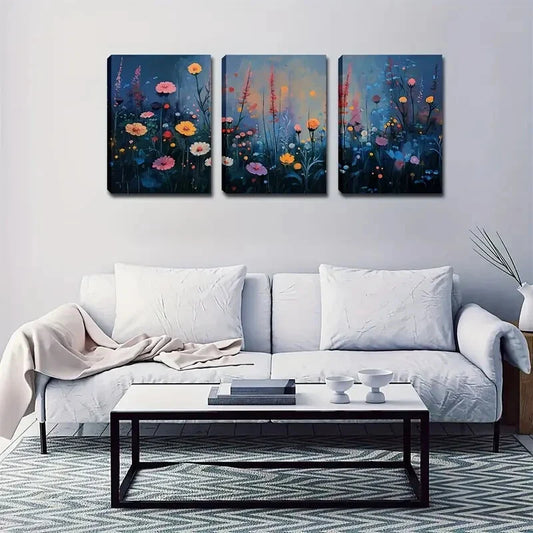 3pcs Multi-Color Flowers Bloom Night Perfect Wall Art Set Canvas Framed 40x60cm - High Quality Print 100% Australian Made Wall Canvas Ready to Hang